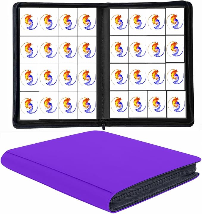 Trading Card Binder 16 Pocket, 1664 Pockets Ringless PU Cover Card Collection Binder, Double Sided Card Binder Collector Album, Card Folder for MTG, TCG, Sports Cards, Game Card (Purple, 16Pockets)