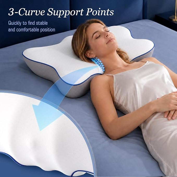 4X Cooling Cervical Pillow for Neck Pain Relief, Patented Side Sleepers | Contour Orthopedic Pillow for Neck Support, Large Ergonomic Memory Foam Bed Pillow for Sleeping, 24.8 x 14.1 x 3.54 / 5.31