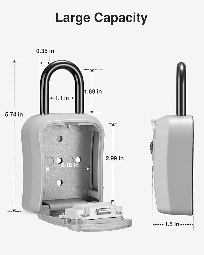 Puroma Key Lock Box, Portable Combination Lockbox Wall-Mounted Key Storage Box for House Keys, Resettable Code Safe Security Lock Box for Home, Office, Apartment Spare Key Storage (1 Pack, Silver)