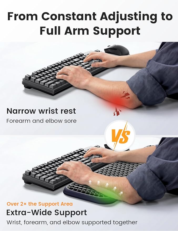Vaydeer Extra Large Wide Wrist Rest Set for Keyboard and Mouse, Computer Ergonomic Wrist Support, Arm Elbow Pad Mouse Rest, Typing Pain Relief Soft Memory Foam Desk Cushion for Office Work Gaming