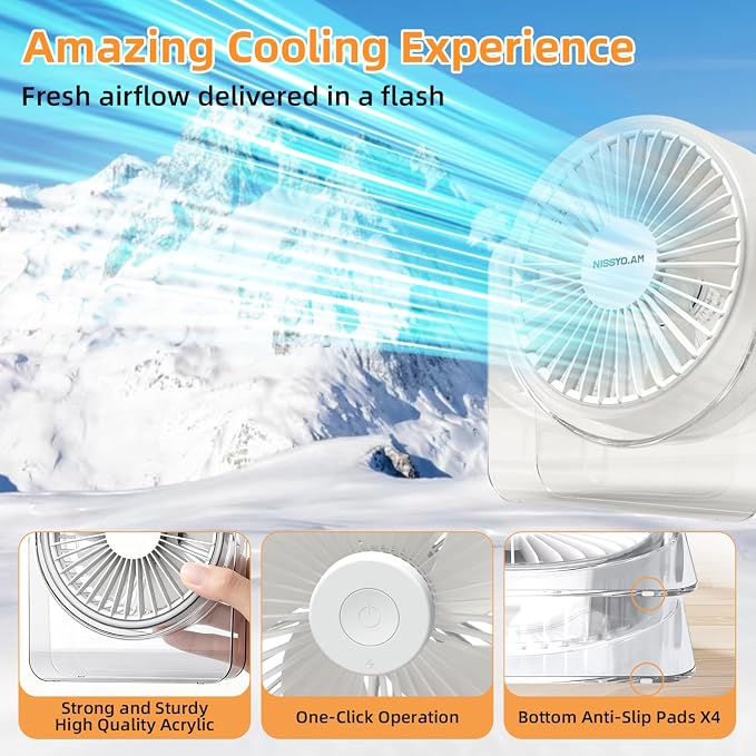 USB Desk Fan, 6 Inch Portable Table Fan, 3-Speed Quiet Personal Fan | Adjustable Tilt, Powerful Airflow, USB Powered, No Battery, Compact for Home, Office, Bedroom & Travel
