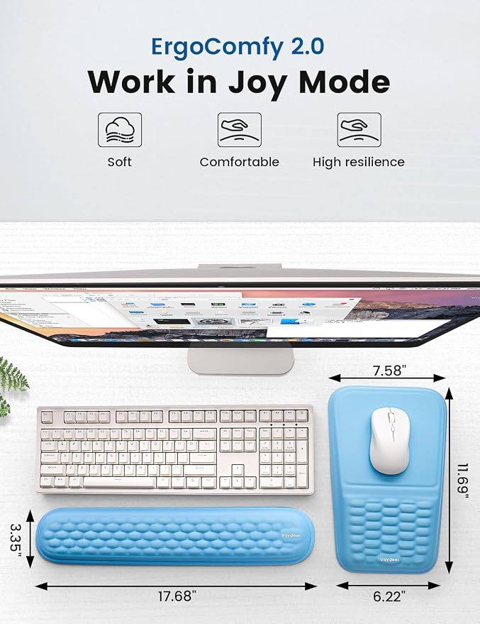 2-in-1 Keyboard & Mouse Wrist Rest Set – Ergonomic Pain-Relief Support, Memory Foam Wrist Cushion with 8° Slope & Massage Nubs, Non-Slip PU Base, Relieves Wrist Pain & Carpal Tunnel from Long Typing