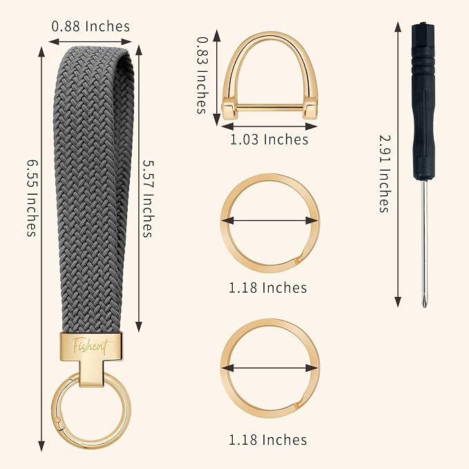 Fishent Stretchy Wristlet Keychain, Cute Key Chain, Woven Wrist Lanyard for Car Keys with 3 Keyrings and D-ring for Women Men