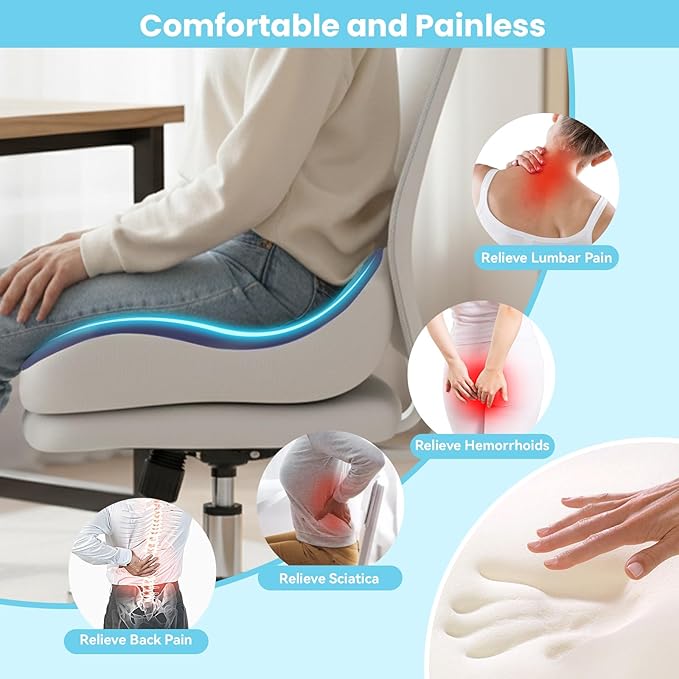 Seat Cushion,Office Chair Memory Cushion, Ergonomic Design, Relieve Sciatica and Long-Term Sitting Pain, Suitable for desks, car Seats, Games, wheelchairs