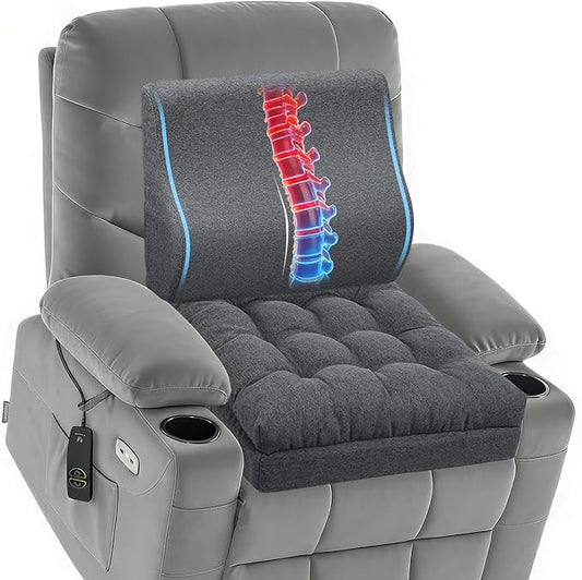 baibu Large Memory Foam Recliner Cushions with Lumbar Support Pillow for Elderly, 20x20x5 Inch Thick Dual-Layer Patent Design Non-Slip Recliner Seat Cushion for Reduce Hip & Lumbar Pain, Dark Grey