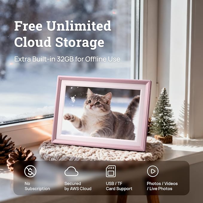 ARZOPA D10 Metal Digital Picture Frame Free Cloud Storage No Subscription 10.1" HD Anti-Glare Touchscreen Instant Photo & Video Sharing from Phone Ideal for Thoughtful Gifting Exquisite - Rose Gold