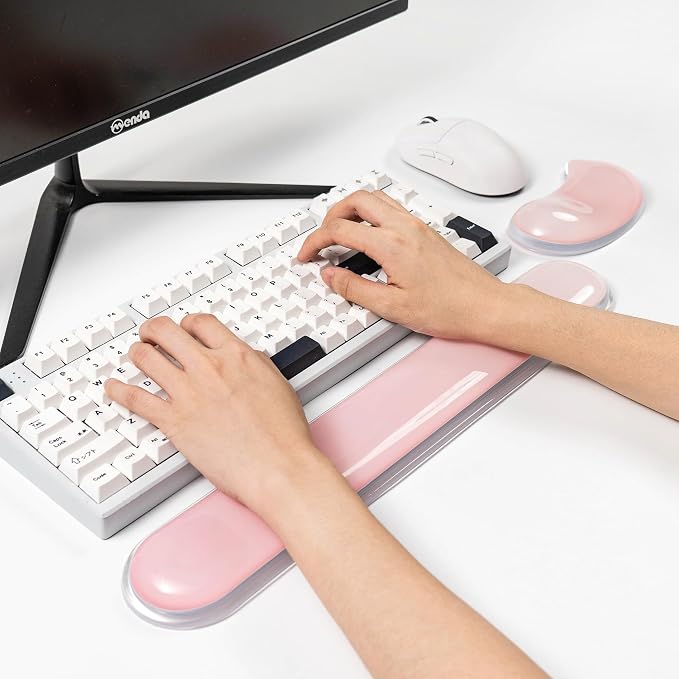 Gel Keyboard and Mouse Wrist Rest Set –Pink Clear Wrist Rest for Computer Keyboard 60%/68%/75%, Comfort & Support for Typing and Gaming
