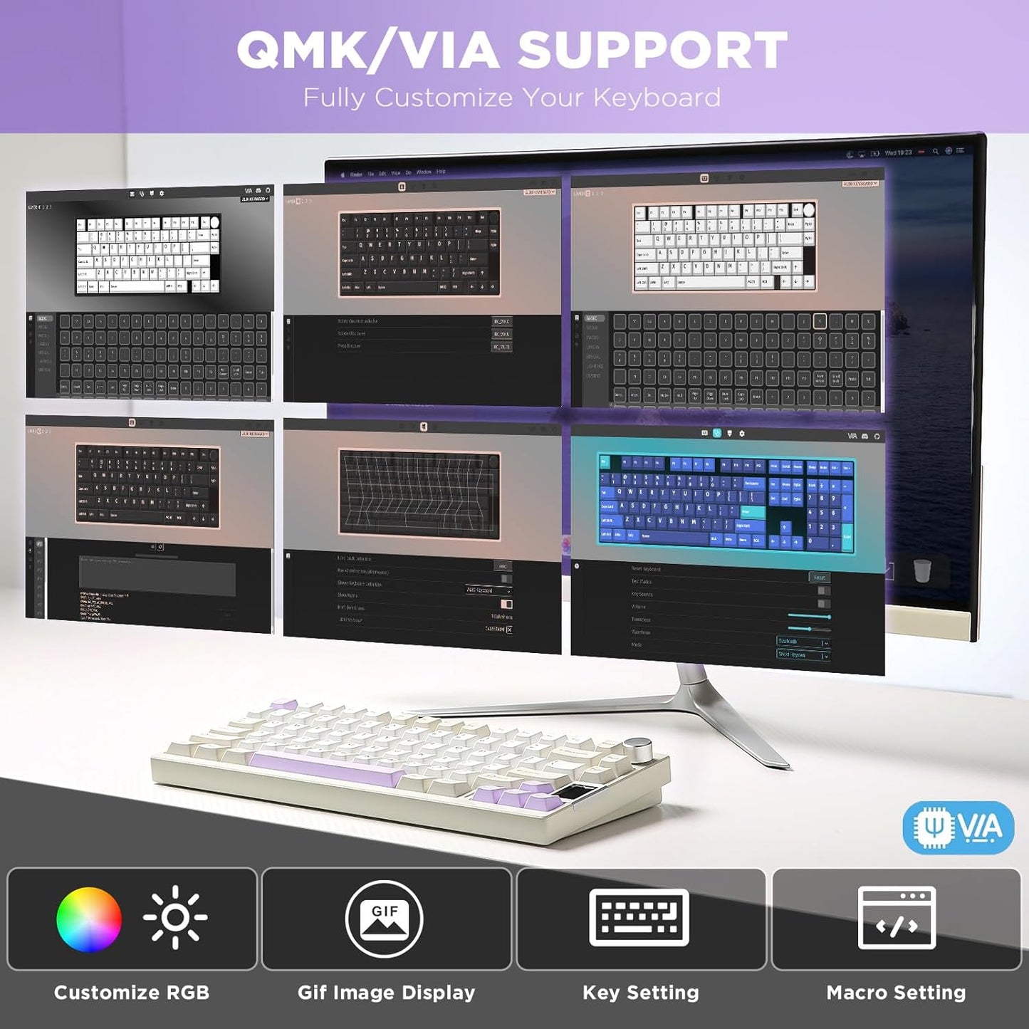 YUNZII AL80 Wireless Mechanical Keyboard,Full Aluminum CNC, Smart LCD Display,Hot Swappable Gasket Mount 75% Layout with Knob,BT/2.4G/USB-C,QMK/VIA Support for Win/Mac (Beige, Cocoa Cream V2 Switch)