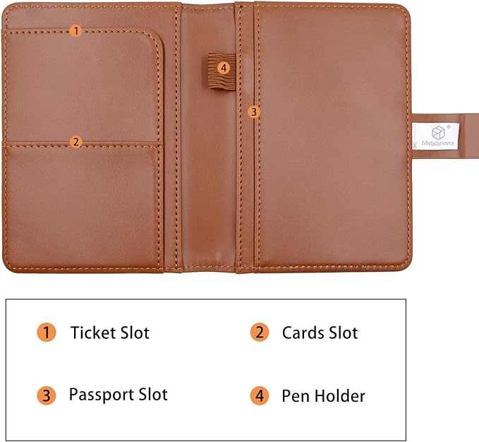 Melsbrinna Premium Leather Passport Holder Covers Case, Waterproof Rfid Blocking Travel Wallet Passport Holder with Pen Holder, Cute Passport Book for Women/Men
