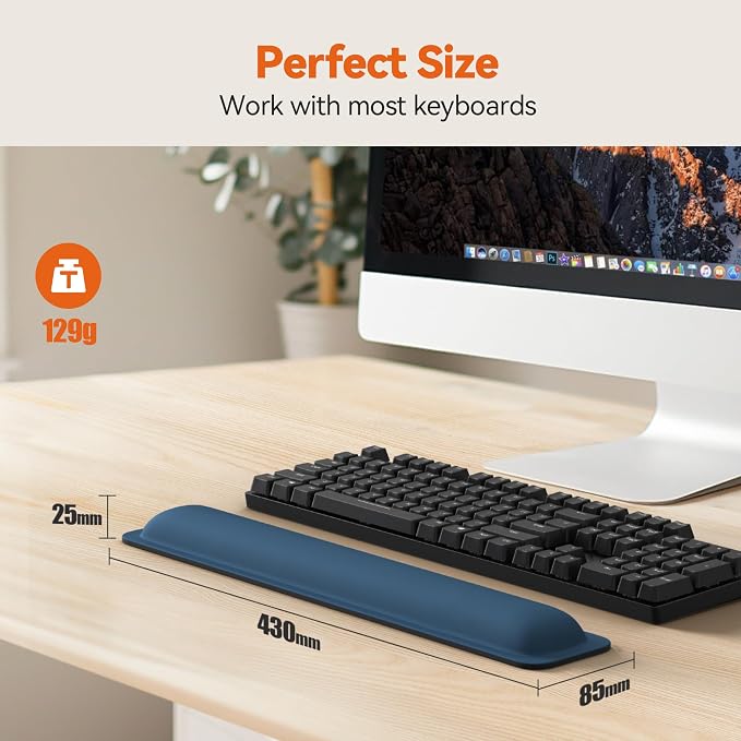 TECKNET Wrist Rest for Computer Keyboard Ergonomic, 1 in Thick, 17x3.3 in | Thicken Memory Foam, Typing Pain Relief, Wrist Support Pad for Keyboard, Comfort for Home/Office/Work, Anti-Slip Rubber Base