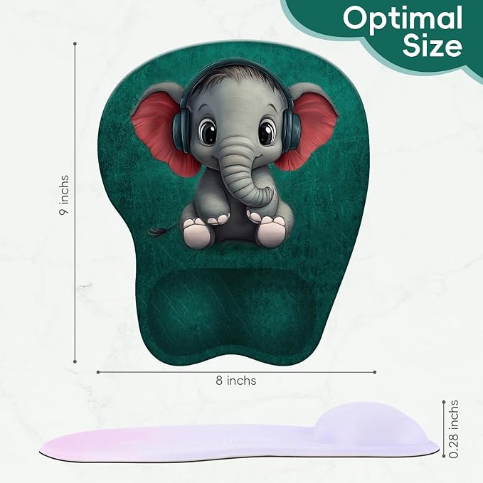 Mouse Pad with Wrist Rest Ergonomic Mouse Pad with Comfortable M-Shape Pain Relief Wrist Support Non-Slip PU Base Mousepad for Laptop, Office & Home (Green Elephant)