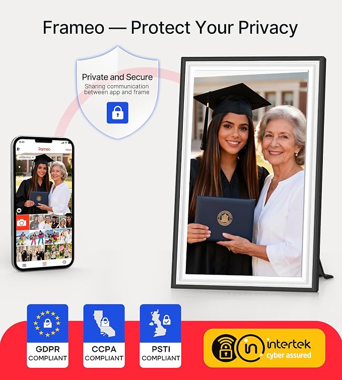 BIGASUO Digital Picture Frame Frameo 15.6" WiFi Electronic Photo Frames Large with 64GB Memory 1920x1080 IPS FHD Touch Screen Share Moments Instantly Anywhere Photo Gifts for Parents and Grandparents