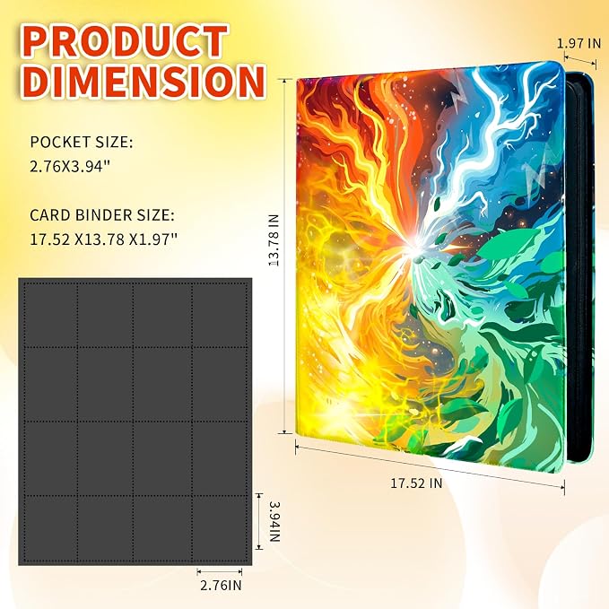 Trading Card Binder for TCG Cards, 16-Pocket Portable Card Collector Ablum Holder Book Fits 1024 Cards with 32 Removable Sleeve, Waterproof Card Binder Display Storage Carrying Cases for TCG-Storm