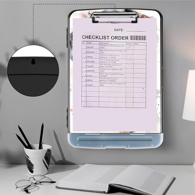 Clipboard with Storage,Storage Clipboard with Pen Holder,Heavy Duty Plastic Storage Clipboard with Low Profile Clip,Teacher Must Haves,Clipboard Folder,Office Supplies,Cute Dog -1363