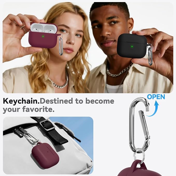 Ljusmicker for AirPods Pro 3 Case 2025 with Cleaner Kit,Wine Red | Soft Silicone Protective Cover for Apple AirPod Pro 3rd Generation Case with Keychain for Women Men,Shockproof