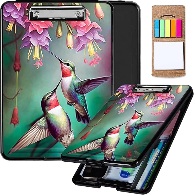 Hummingbird Red Plastic Storage Clipboard with Low Profile Clip, Heavy Duty Foldable Coach Clipboard Case for Work, Teachers, Schools