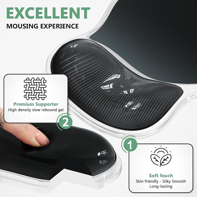 AKIT Ergonomic Mouse Pad with Wrist Rest&Keyboard Wrist Rest Set,Gel,Black | Wrist Support for Computer Keyboard, Non-Slip PU Base, Pain Relief, Typing Comfort, Mousepad for Gaming, Office, Home