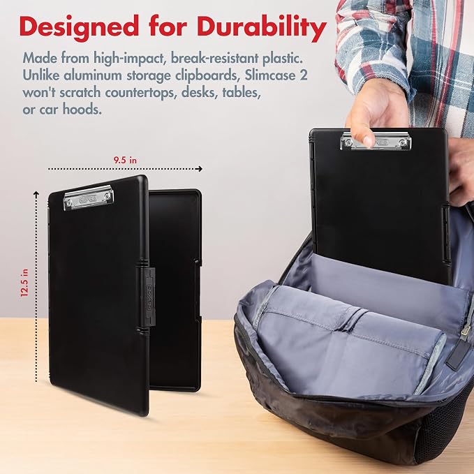 Dexas Slimcase 2 Plastic Clipboard with Storage and Side Opening,Black,Office Supplies Clipboards to Organize,Carry and Store,A4 Holder,Style-and Functionality Nursing Clipboards,(Pack of 6)