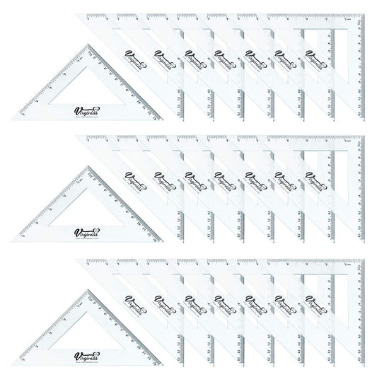 Virginia's Store 5 inch/13cm 90 Set-Squares Pack of 24, Crystal Clear Transparent, Shatter Resistant Plastic, Single-piece Plastic Molding, Drafting Tool Set, Ruler