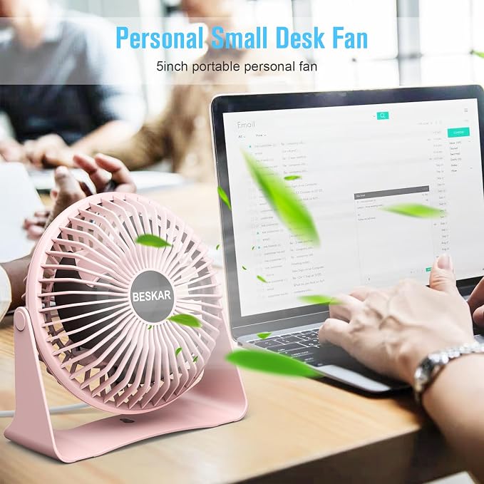 BESKAR USB Clip on Fan, Portable Small Desk Fan with Cord Powered | Quiet Operation and 360°Rotate, Personal Cooling Fan for Home, Office, Bedroom, 3.9 ft Cord