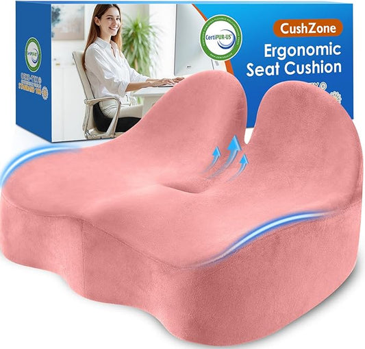 Seat Cushion, Memory Foam Office Chair Seat Cushion for Office Chairs/Car/Long Trip/Desk Chair/Gaming, Large Size for Sciatica & Hip & Tailbone Pain Relief, Sciatica Support (Pink)
