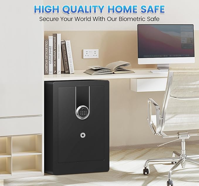 5.5 Cuft Large Biometric Safe For Home, Heavy Duty Safe Box | with Fingerprint & Keypad Dual-alarm system and 3 Movable Shelves , Large Document Safes for Money Jewelry