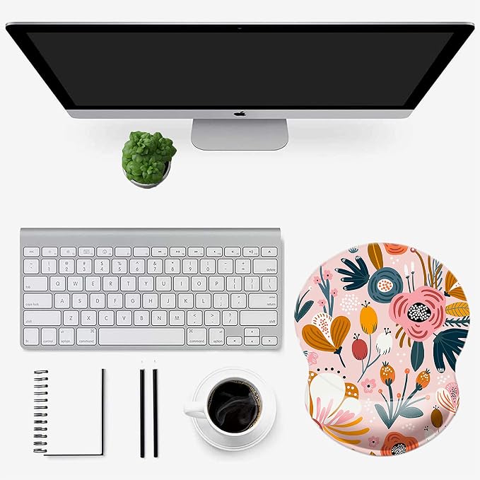 Mouse Pad with Wrist Support, Non Slip Mousepad Wrist Rest for Office, Computer, Laptop & Mac-Comfortable & Lightweight Ergonomic Support Mouse Mat(Wrist-Pink Floral)