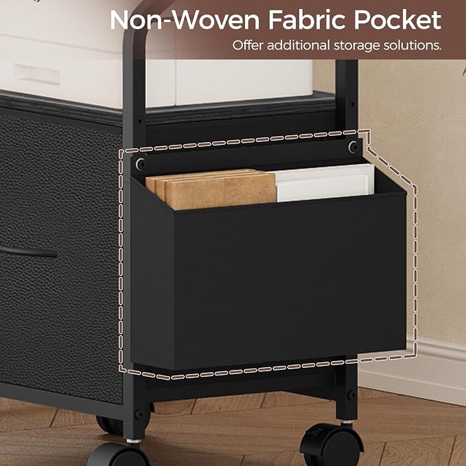 MAHANCRIS Small File Cabinet, Rolling Filing Cabinet for Under Desk | Single Non-Woven Fabric Drawer File Organizer for A4/Letter Size Documents, Under Desk Storage