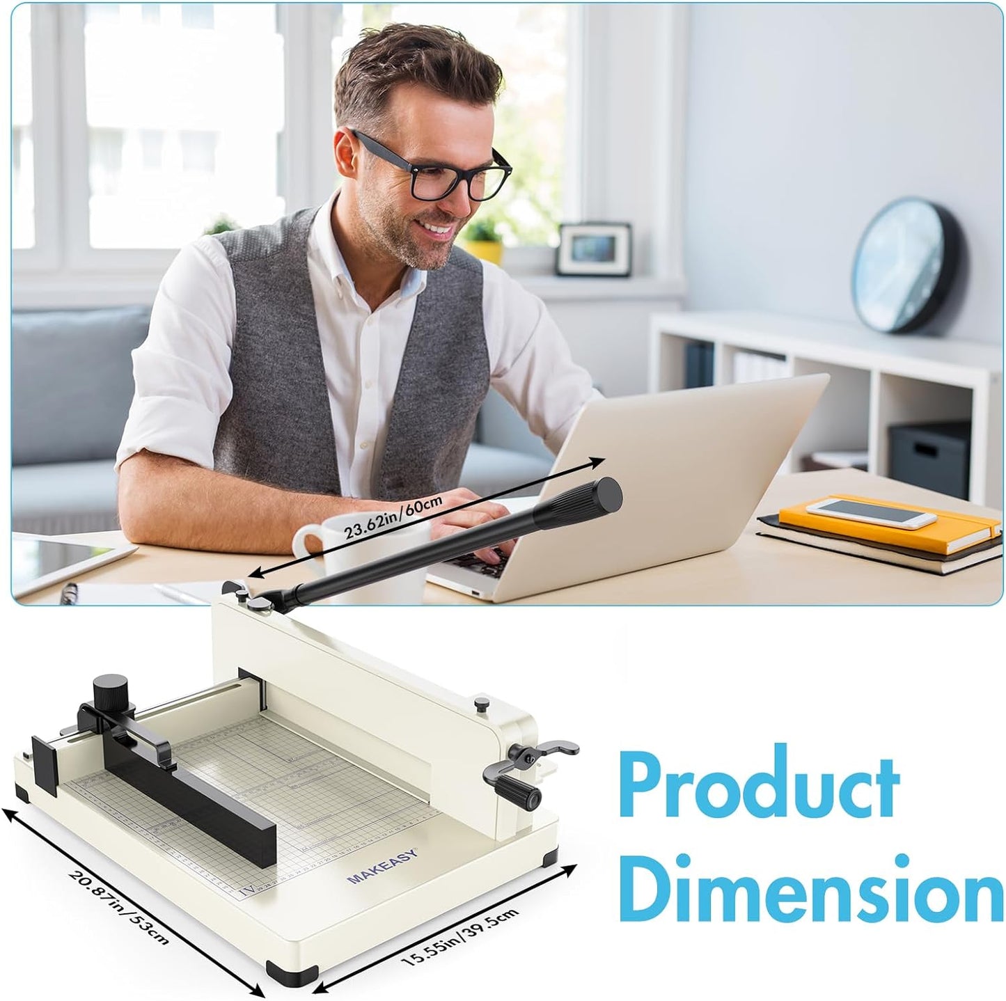 Paper Cutter 12 Inch, Heavy Duty Paper Cutter for A4 Paper, Guillotine Paper Cutter 400 Sheet Capacity, Solid Steel Construction, Beige