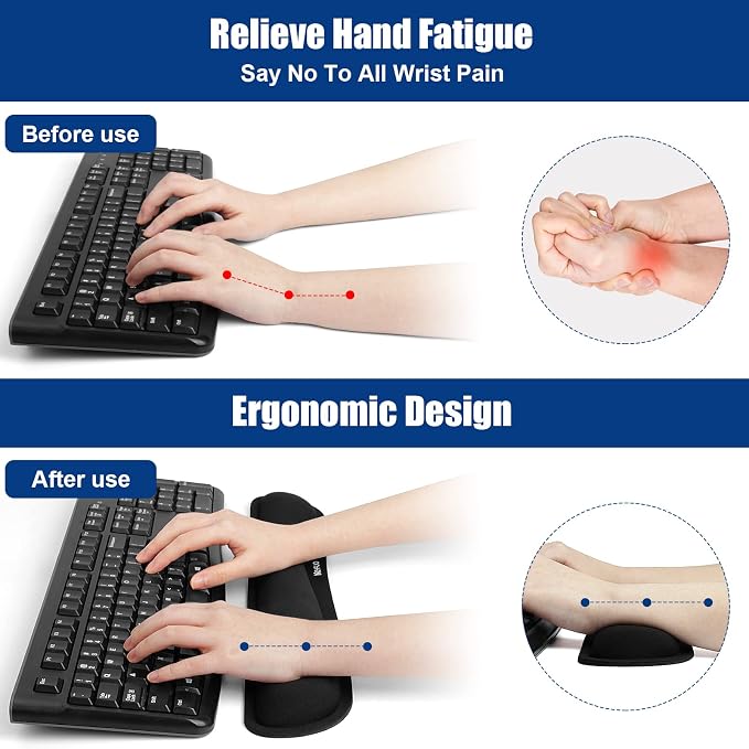 Keyboard Wrist Rest, Gel Memory Foam Keyboard Pad with Wrist Support for Easy Typing & Pain Relief, Comfortable Keyboard Rest Suit for Computer, Laptop, Office & Home (Black)