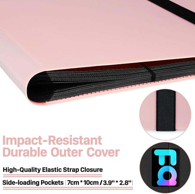 【2026】Trading Card Binder 9 Pocket, Premium Sports Collection Binder Game Cards Book with Sleeves Side Loading, Anti-open Strap Double Sided Waterproof 360 Card Folder