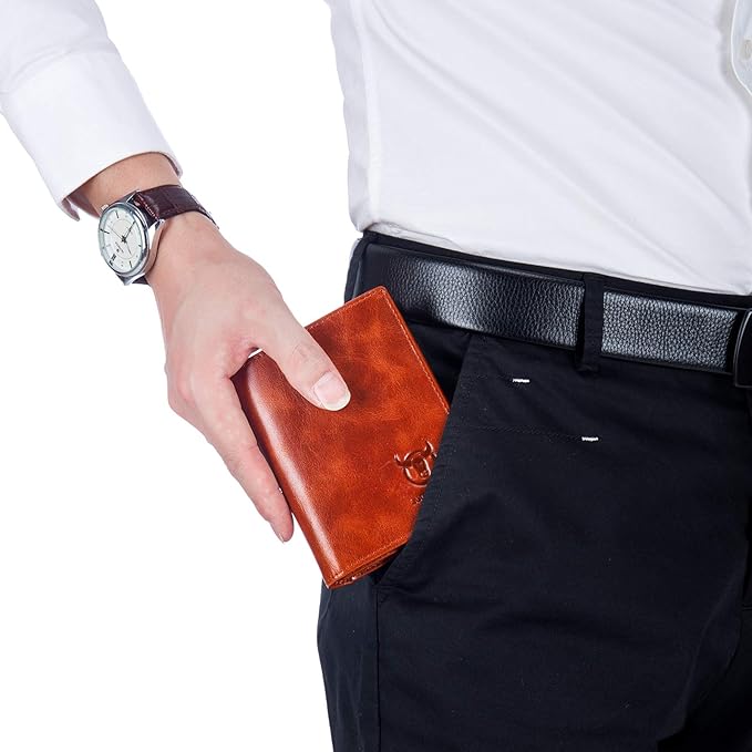 BULLCAPTAIN Large Capacity Genuine Leather Wallet for Men QB-027 | Bifold Wallet,RFID Blocking,Credit Card Holder,15 Card Slots,Special Expandable Design,gift choice