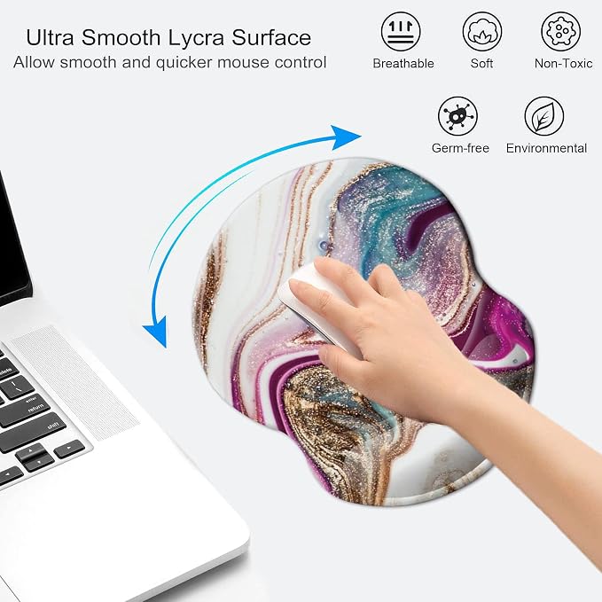 Mouse Pad with Wrist Support, Non Slip Mousepad Wrist Rest for Office, Computer, Laptop & Mac-Comfortable & Lightweight Ergonomic Support Mouse Mat(Beige Purple Marble-Wrist)