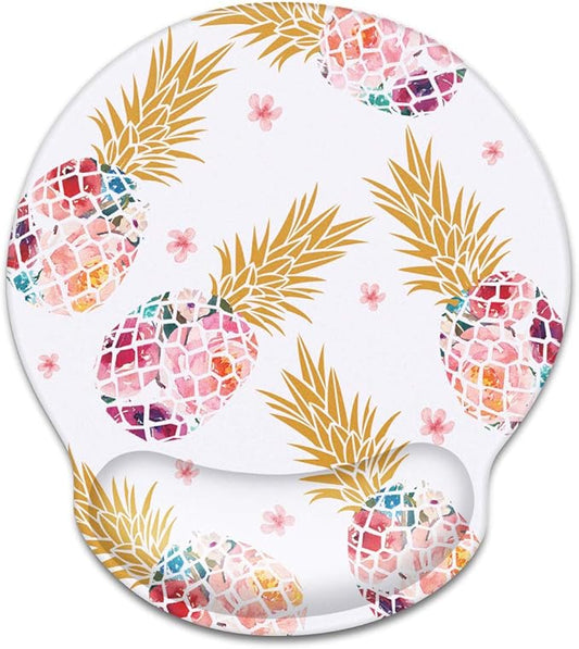 Ergonomic Mouse Pad with Wrist Support, WAVEYU Non-Slip Rubber Base Mousepad for Desk Laptop Gaming Working Computers Laptop Easy Typing & Pain Relief, Pink Pineapple