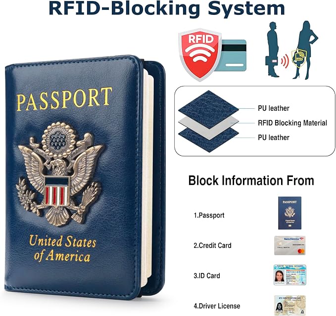 Premium Passport Holder for Travel RFID Blocking Passport Cover Slim | Passport Cover for Women Men Leather US Passport Wallet Case for Travel Passport Book Cover Travel Document Organizer Carrier
