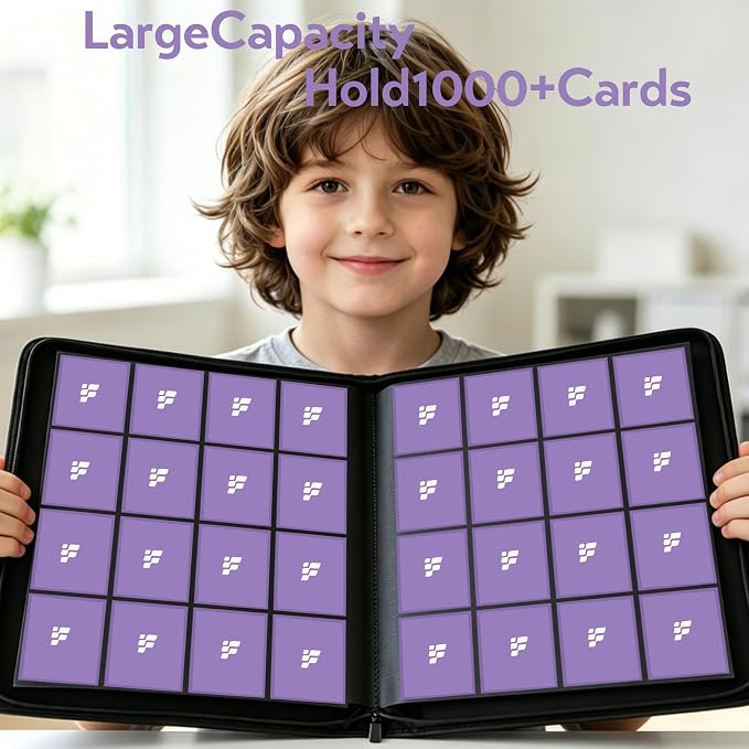 1000+ Pockets Trading Card Binder, 16 Pockets Trading Card Binder Ringless Side Loading Trading Card Album Folder for TCG,MTG,Sports Cards(Gray-1)