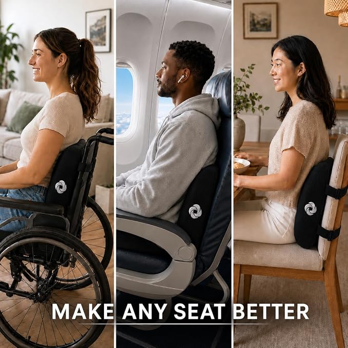Samsonite Lumbar Support Pillow for Office Chair, Lower Back Support for Car, Back Pillow Desk Chair Cushion with Memory Foam, Improved Posture Backrest