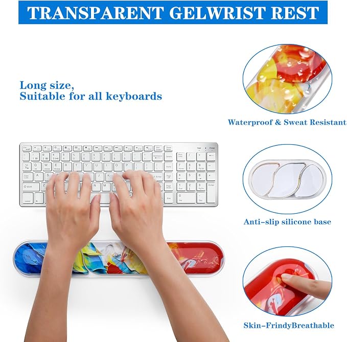 Keyboard and Mouse Wrist Rest, Silicone Gel Ergonomic Mouse Pad with Wrist Rest Set, Gaming Mousepad Arm Cushion Support for Computer Office Desk Accessories (Clear Gel Colorful - 2)
