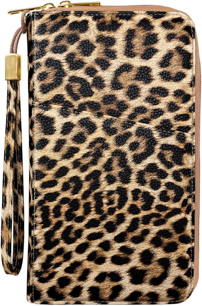 Family Passport Holder Wallet RFID Blocking Document Organizer | PU Leather Mulit-purpose Travel Wallet Credit Cards Case for Women Men, Cheetah Print