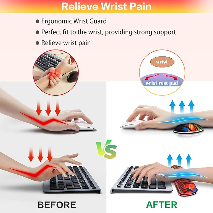 Mouse Pad with Wrist Rest Black Cat, 4-in-1 Large Mousepad Keyboard | Wrist Rest+Mouse Pad Wrist Support+Cup Pad Set,Ergonomic Mousepad,Memory Foam Desk Mat for Home Office Gaming(35.4×15.7in)