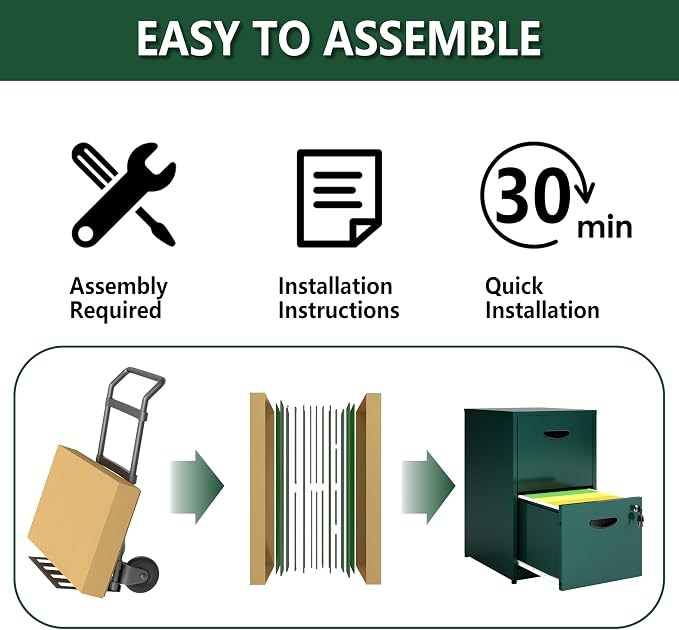 Polup 2 Drawer File Cabinet with Lock, Metal Filing Cabinet for Home Office | Small Locking Cabinet for Under Desk Storage, Printer Stand, Fits Letter Size, Green, 26"H x 15"W x 18"D, Easy Assembly