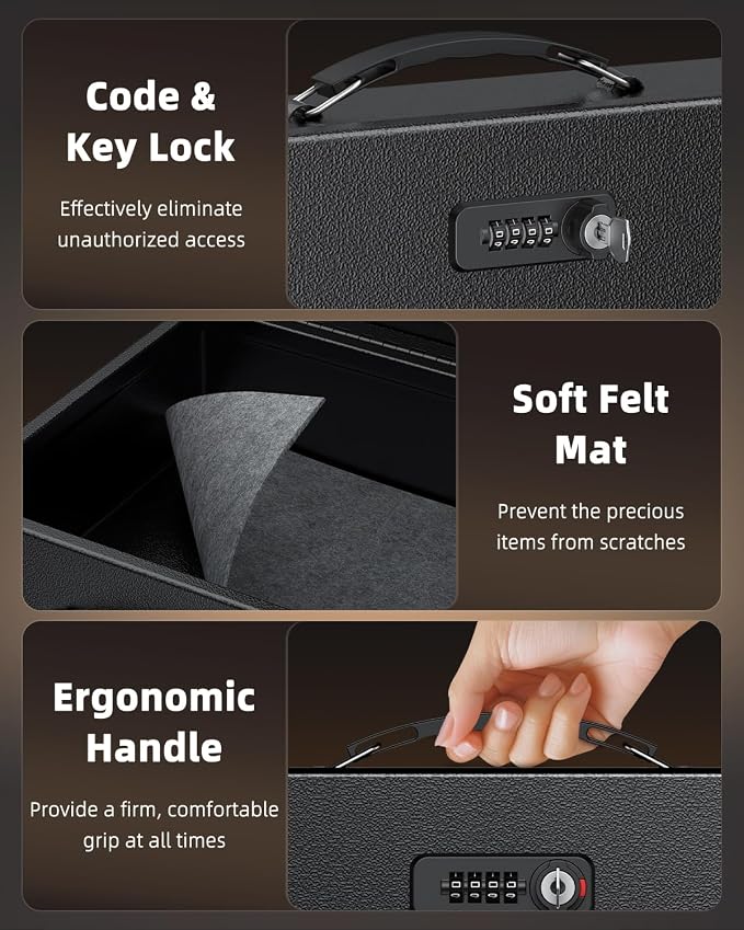 Uniclife Fireproof Document Box with Combination & Key Lock | Water Resistant, Large Metal Lock Box for A4 Paper, Portable Document Safe for Valuables Passports, 13" x 10.9" x 4.1"