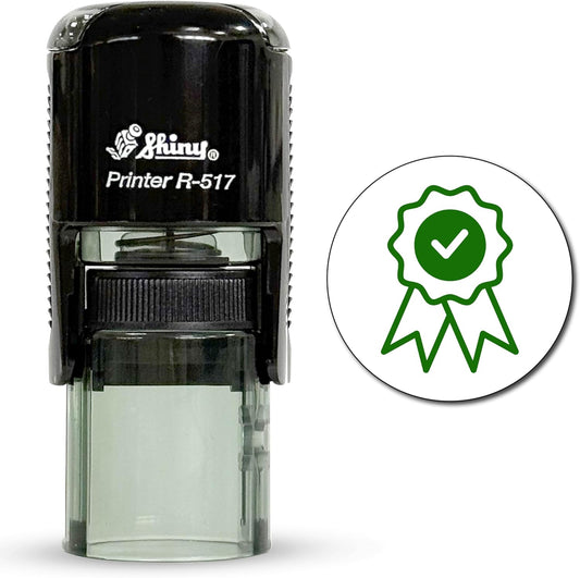 Shiny Ribbon Teacher Stamp, Round Self Inking Stamp for Classroom, Green Ink