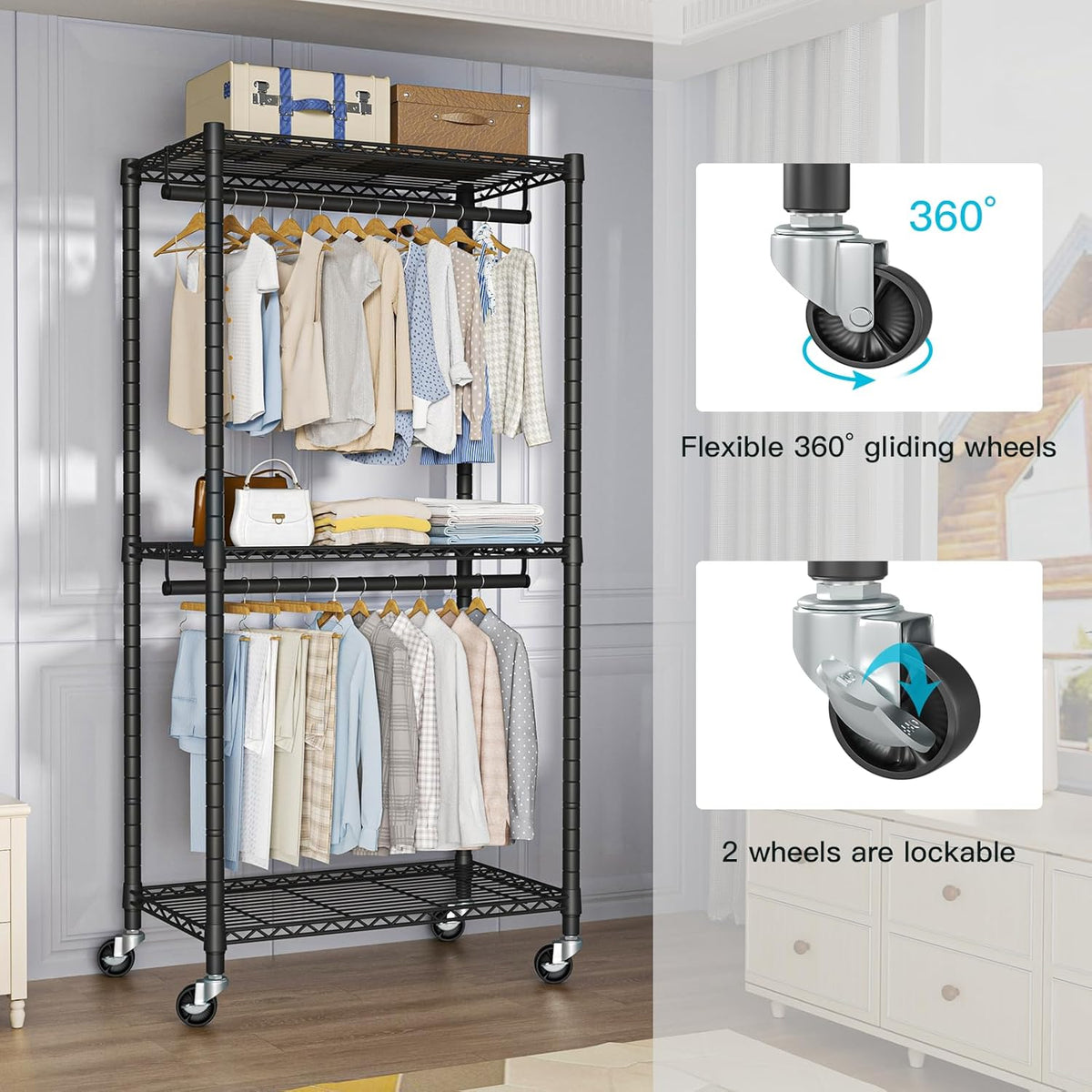 Heavy-Duty Portable Closet, 30"W x 14"D x 76"H, Black, Carbon Steel