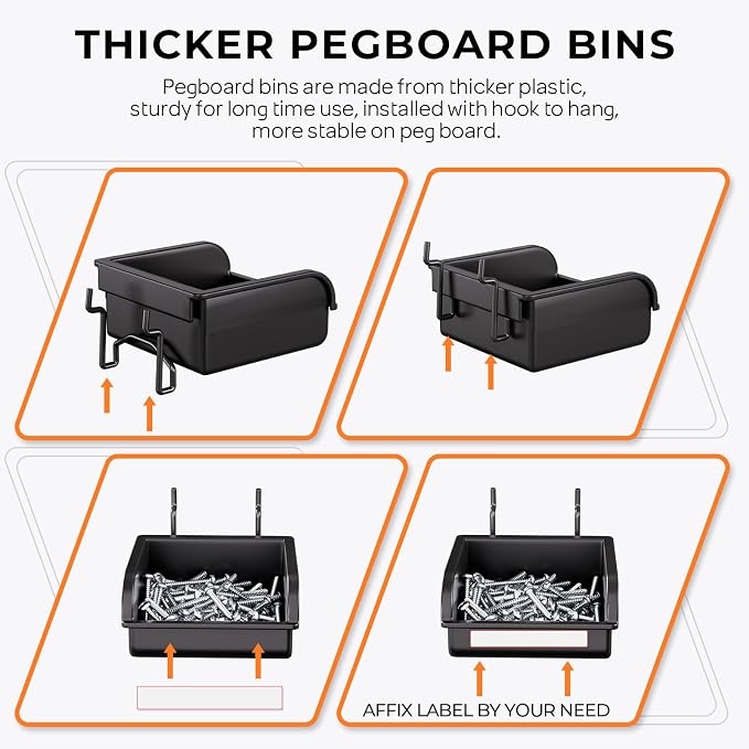 INCLY 220PCS Pegboard Accessories Organizer Kit for 1/4 Inch Pegboard | Extra Thick, Heavy Duty, Black Pegboard Hooks with Bins & Peg Lock, Peg Board Hooks Assortment, For Garage Wall Hanging Tools