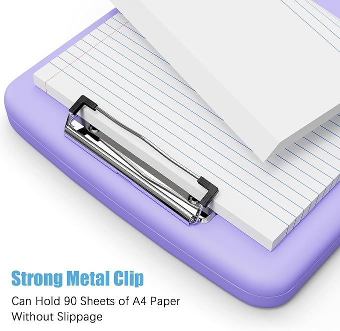 Hongri Clipboard with Storage with Pencil Case, 8.5 x 11 Storage Clip Board | High Capacity Organization Box for A4 Letter Legal Paper, Heavy Duty Folio & Side-Opening for Nurses, Teachers, Purple