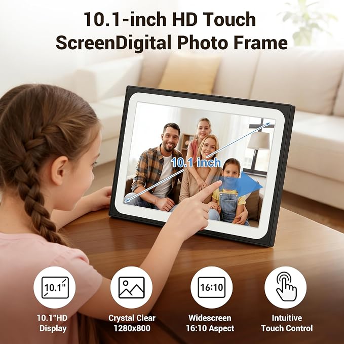 Uhale Digital Picture Frame 10.1 Inch HD Touch Screen Digital Photo Frame WiFi Enabled,16GB Storage,Auto-Rotate,Free Photo and Video Sharing to Family