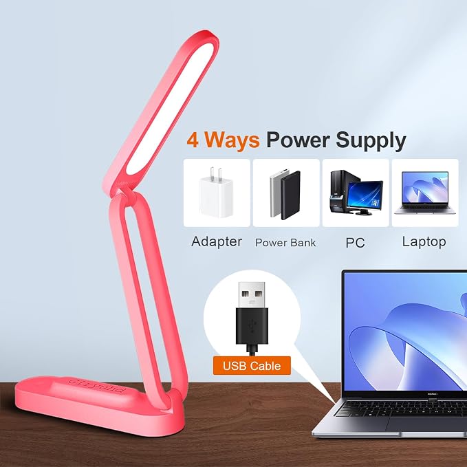 Giryuhd LED Desk Lamp for Office Home & Battery Operated Lamp Rechargeable Lamp Foldable & Portable Light, LED Desk Light Strip, 3 Brightness Dimmable Small Desk Lamp Wireless Reading Lamp