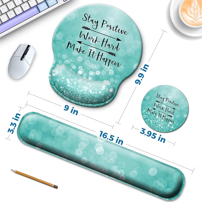 Mouse Pad and Keyboard Wrist Rest Support,Ergonomic Mouse Pad Set | Mousepad With Coaster and Non-Slip PU Base,Pain Relief for Desk Desktop Gaming, Computer,Office -Beach