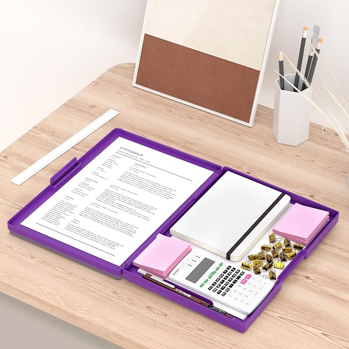 Rimilak Clipboard with Storage,8.5x11 2 Compartment Clip Board, Dark Purple | Smooth Writing, Side-Opening Plastic Folder with Pen Holder, Size 13.3 x 9.4 x 1.5″,for Classroom, Teacher, Student